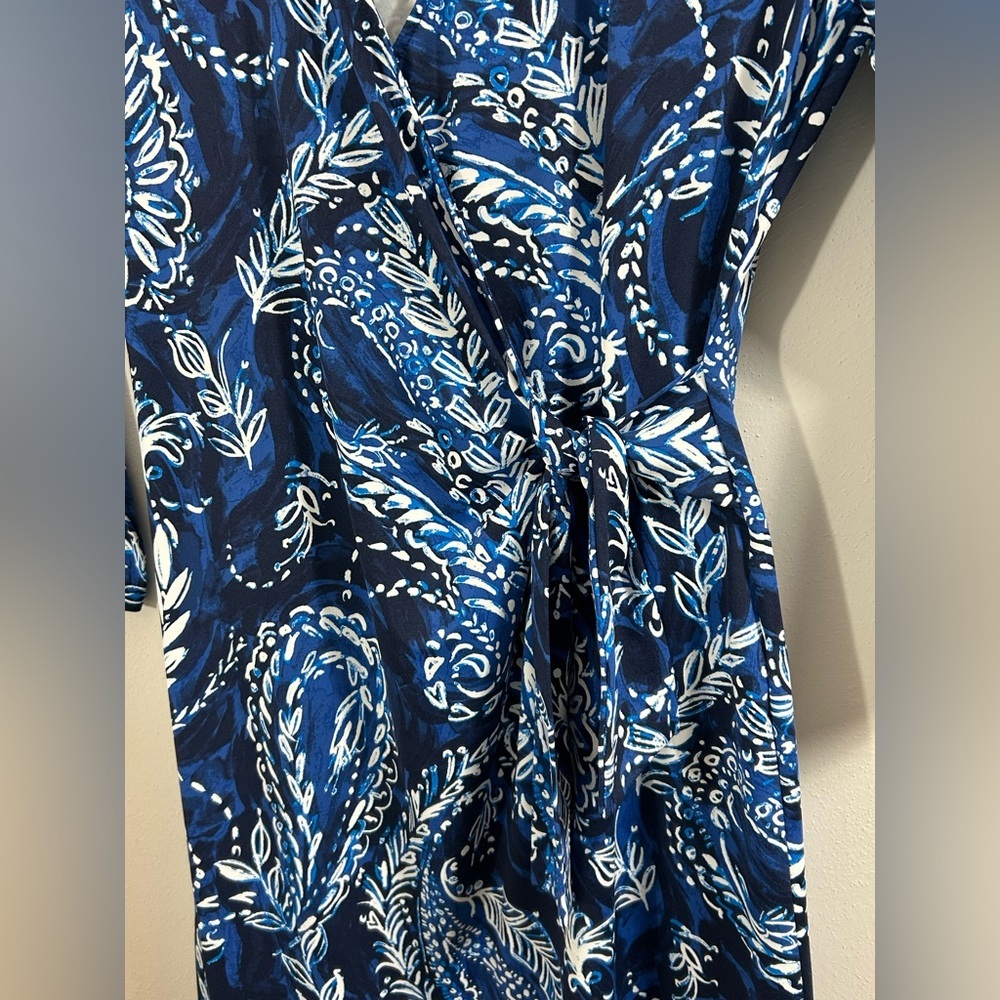 Talbots Women’s Leaf & Paisley Blue White Midi Dress 3/4 Length Sleeves Size S - Picture 4 of 10